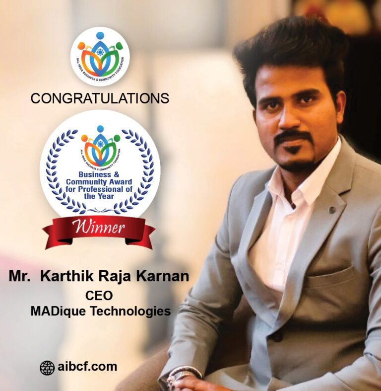 Mr.Karthik Raja Karnan Awarded Professional of the Year Award by India Business and Community Foundation