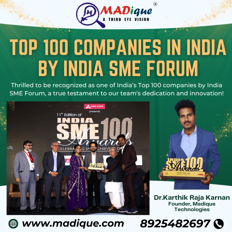 Top 100 Companies In India by India SME Forum for Madique Technologies